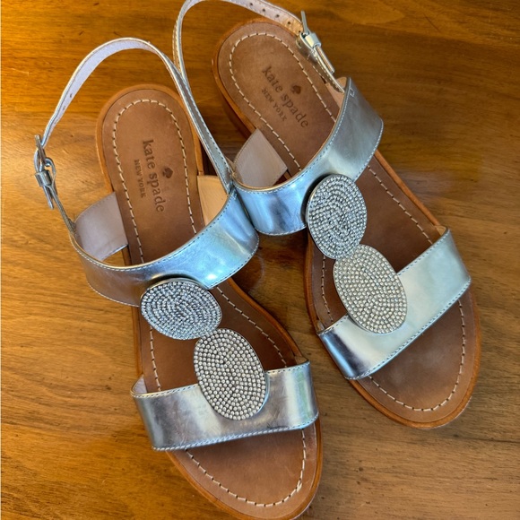 KATE SPADE Silver Sandals with Rhinestones Size 9.5m - Picture 3 of 6